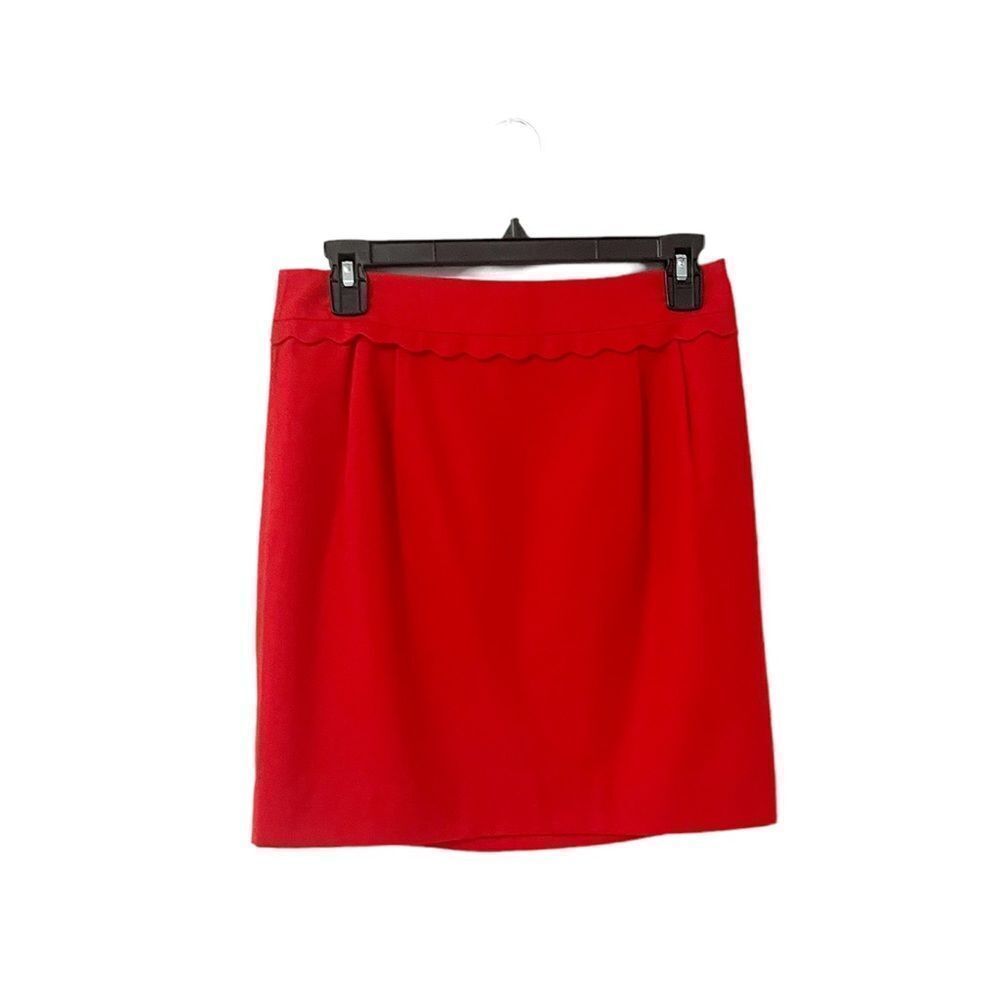 🟢J. Crew Red Ruffle Wool Pencil Skirt Size 2